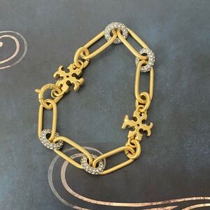 Gold Link Bracelet with Crystal Accents - Women's Jewelry